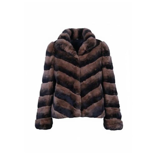 Classic Jacket With Rex Rabbit Fur - Length 55cm - 0207 - Brown