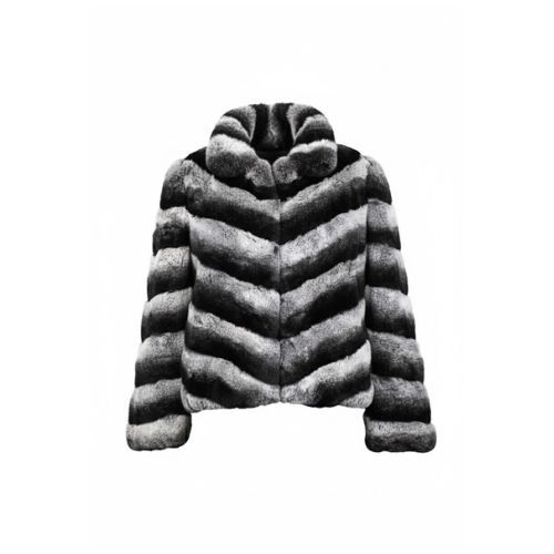 Classic Jacket With Rex Rabbit Fur - Length 55cm - 0207 - Black