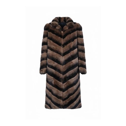 Classic Jacket With Rex Rabbit Fur - Length 100cm - 0210 - Brown