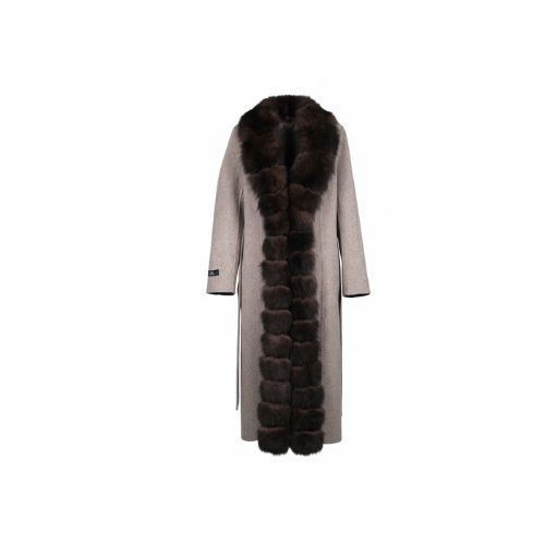 Cashmere Jacket With Fox Fur Straight Line 115cm - 04477 - Beige