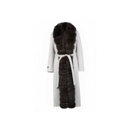 Cashmere Jacket With Fox Fur Straight Line 115cm - 04477 - Off White