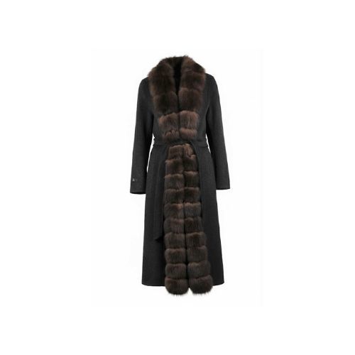 Cashmere Jacket With Fox Fur Straight Line 115cm - 04477 - Black
