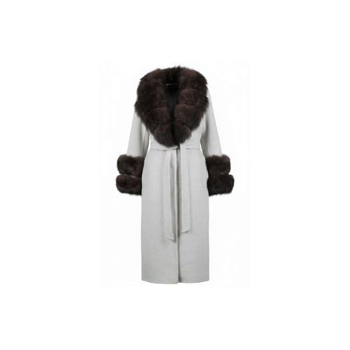 Cashmere Jacket With Wide Collar Fox Fur- 115cm - 04488 - Off White