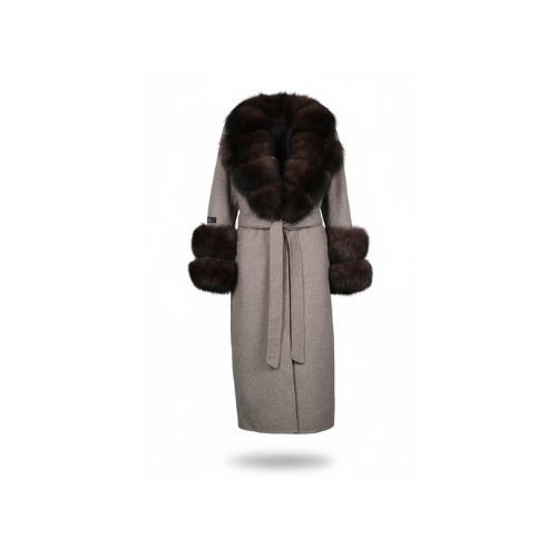 Cashmere Jacket With Wide Collar Fox Fur- 115cm - 04488 - Beige