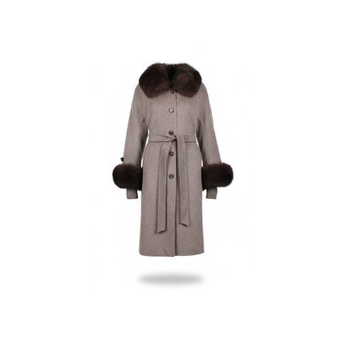 Cashmere Jacket With Fox Fur Wide Collar - 100cm - 04400 - Beige