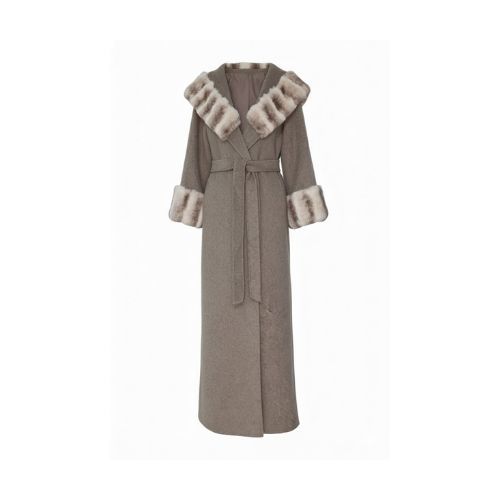 Cashmere Jacket With Hood & Rex Rabbit Fur Styled Chinchilla Argentina -135cm-02266-Beige