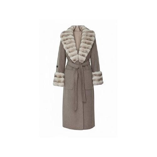 Cashmere Jacket With Wide Collar & Rex Rabbit Fur Styled Chinchilla Argentina -115cm-02233-Beige