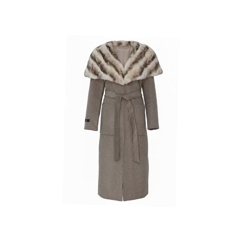 Cashmere Jacket With Rex Rabbit Fur Cape And Styled Chinchilla Argentina 115cm - 02299 - Beige
