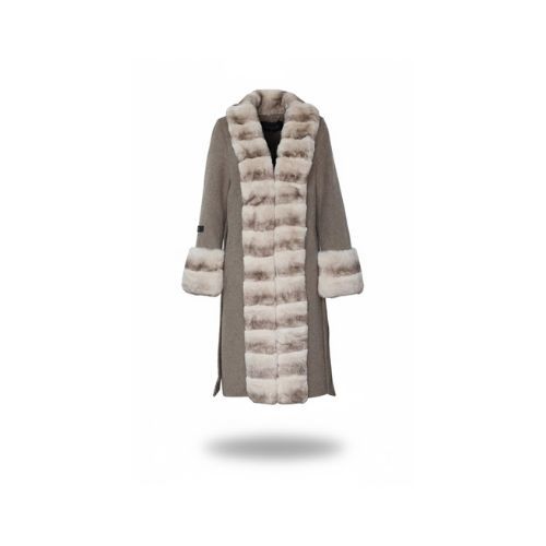 Cashmere Jacket W/ Straight Line Rex Rabbit Fur & Styled Chinchilla Argentina 100cm -04444-Brown