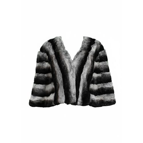 Cape With Rex Rabbit Fur - 0203 - Black and White