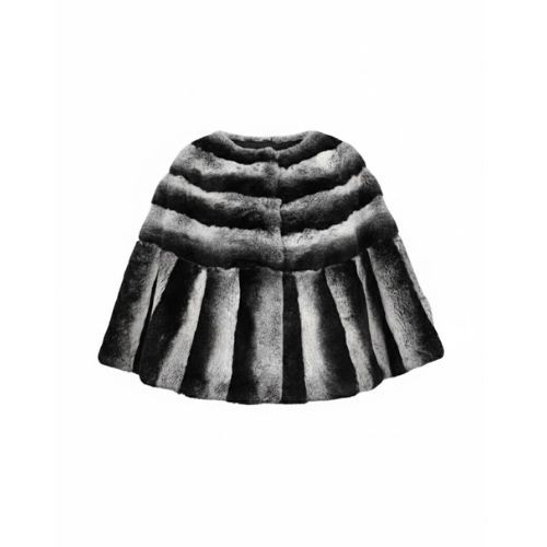 Cape With Rex Rabbit Fur - 0204 - Black & White