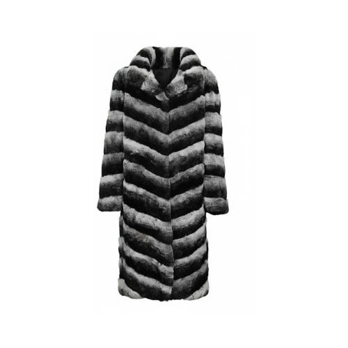 Classic Jacket With Rex Rabbit Fur - Length 100cm - 0210 - Black