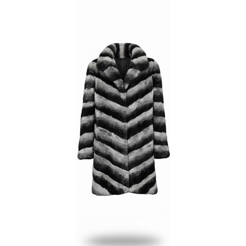 Classic Jacket With Rex Rabbit Fur - Length 85cm - 0209 - Black