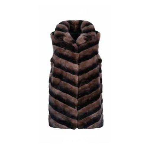 Vest With Rex Rabbit Fur - Length 85cm - 0206 - Brown