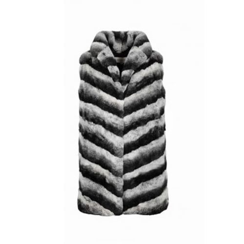 Vest With Rex Rabbit Fur - Length 85cm - 0206 - Black