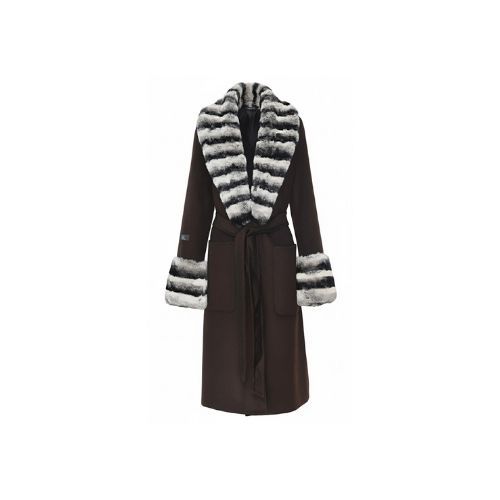 Cashmere Jacket With Wide Collar & Rex Rabbit Fur Styled Chinchilla Argentina -115cm-02233-Brown