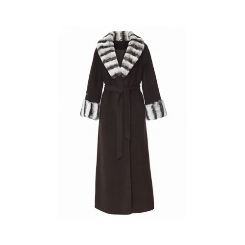 Cashmere Jacket Without Hood & Rex Rabbit Fur Styled Chinchilla Argentina -135cm-02255-Brown