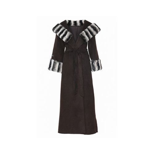 Cashmere Jacket With Hood & Rex Rabbit Fur Styled Chinchilla Argentina -135cm-02266-Brown