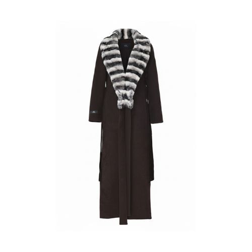 Cashmere Jacket W/ Fur Long Neck & Rex Rabbit Fur Styled Chinchilla Argentina -135cm-02277- Brown