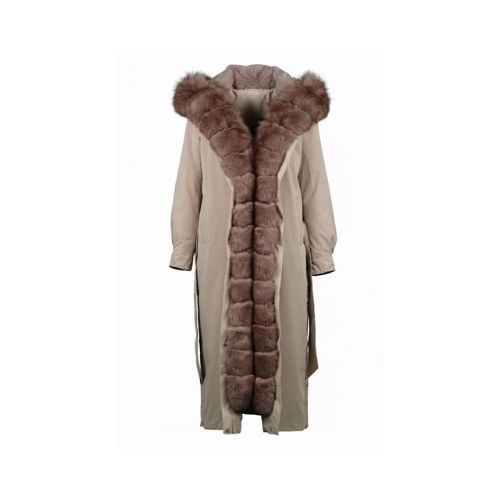 Raincoat Jacket Light Coffee Fabric And Fox Fur Light Coffee With Lining Rex Rabbit Fur -120cm-0302