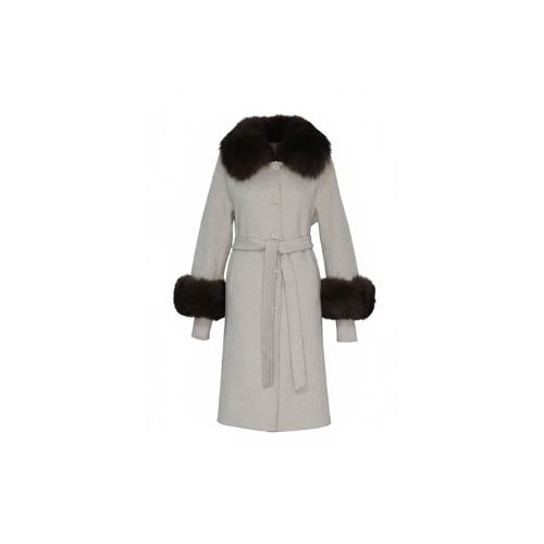 Cashmere Jacket With Fox Fur Wide Collar - 100cm - 04400 - Off White