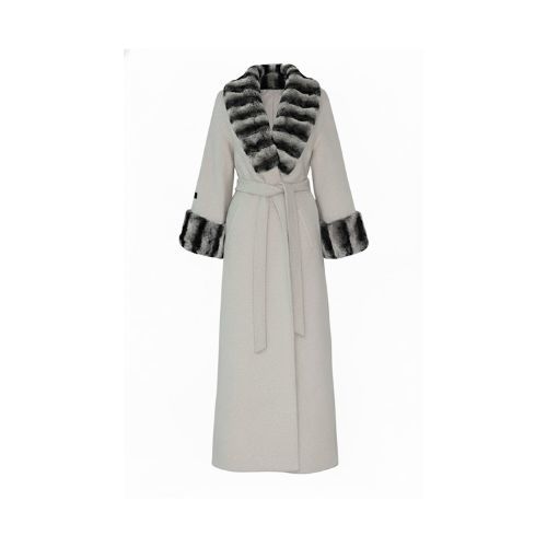 Cashmere Jacket Without Hood & Rex Rabbit Fur Styled Chinchilla Argentina -135cm-02255-Off White