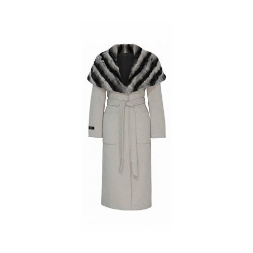 Cashmere Jacket With Rex Rabbit Fur Cape And Styled Chinchilla Argentina 115cm - 02299 - Off White