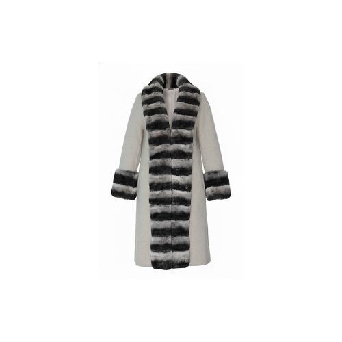Cashmere Jacket W/ Straight Line Rex Rabbit Fur & Styled Chinchilla Argentina 100cm -04444-Off White