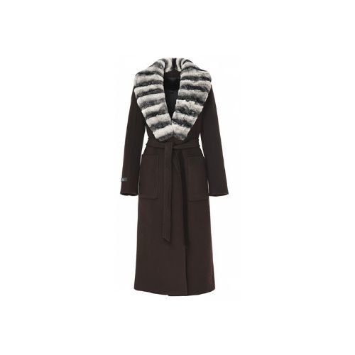 Cashmere Jacket W/ Rex Rabbit Fur Long Collar & And Styled Chinchilla Argentina 115cm-04455-Brown