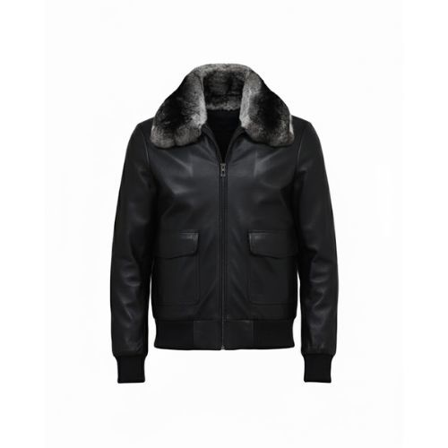 Leather Jacket and Chinchilla Fur -0118- Black