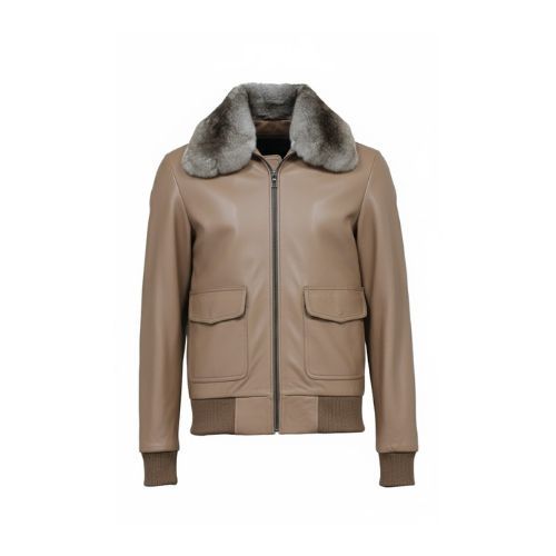 Leather Jacket and Chinchilla Fur -0118- Beige