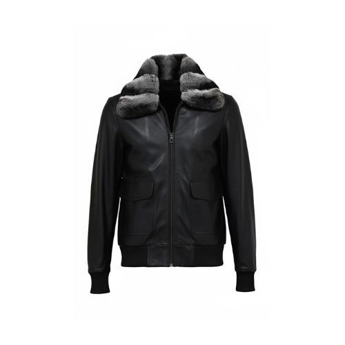 Leather Jacket and Chinchilla Lining Fur -0118-A- Black
