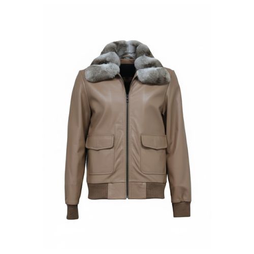 Leather Jacket and Chinchilla Lining Fur -0118-A- Beige