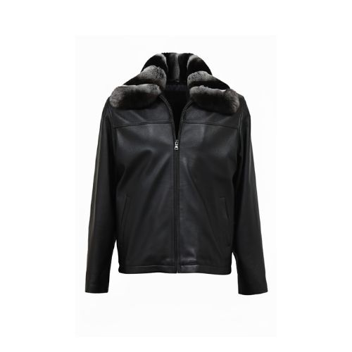 Leather Jacket and Chinchilla Lining Fur -0118-B- Black