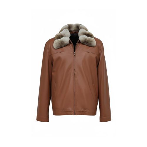 Leather Jacket and Chinchilla Lining Fur -0118-B- Brown