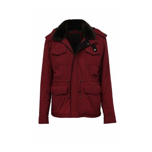 Raincoat Jacket With Fur Rex Rabbit, Lining and Hood - 0119 - Maroon