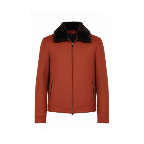 Fabric Jacket With Cotton Lining, Pocket Stich And Rex Rabbit Fur -0108- Orange