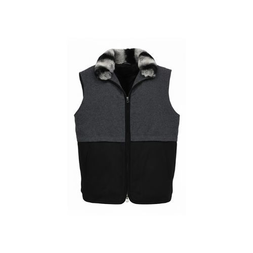 Fabric Vest With Polyester Lining And Fur Rex Rabbit - 0123