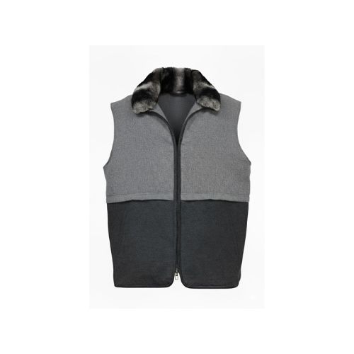 Fabric Vest With Polyester Lining And Fur Rex Rabbit - 0123