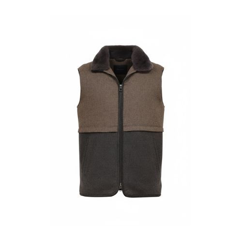 Fabric Vest With Polyester Lining And Fur Rex Rabbit - 0123