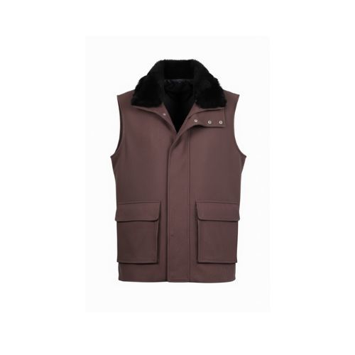 Fabric Vest with Cotton Lining and Fur Rex Rabbit with High Neck- 004 - 15