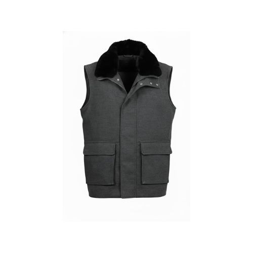 Fabric Vest with Cotton Lining and Fur Rex Rabbit with High Neck- 004 - 35