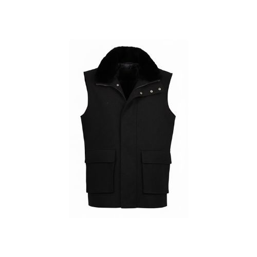 Fabric Vest with Cotton Lining and Fur Rex Rabbit with High Neck- 004 - 9