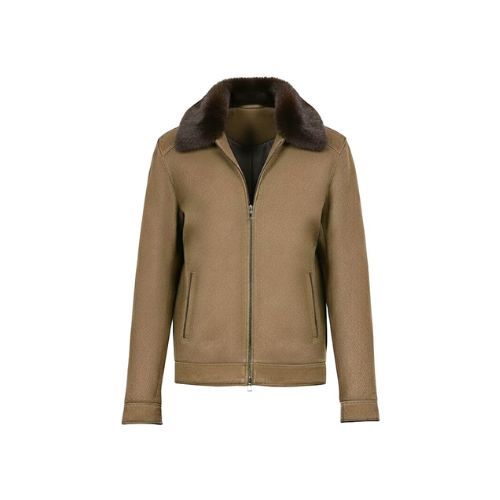 Fabric Jacket With Cotton Lining, Pocket Stich And Rex Rabbit Fur -0108- Dark Brown