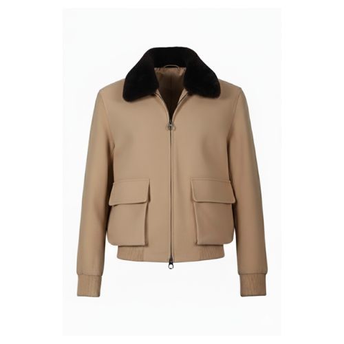 Fabric Sports Jacket With Cotton Lining and Rex Rabbit Fur -0107- Beige