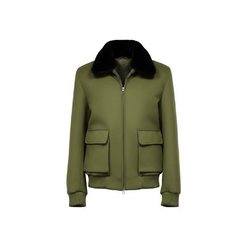 Fabric Sports Jacket With Cotton Lining and Rex Rabbit Fur -0107- Green