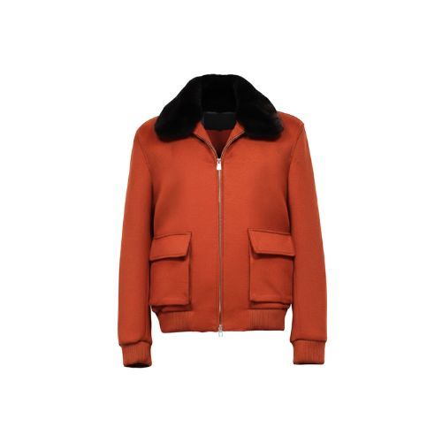 Fabric Sports Jacket With Cotton Lining and Rex Rabbit Fur -0107- Orange