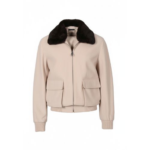 Fabric Sports Jacket With Cotton Lining and Rex Rabbit Fur - 0107 - Off White