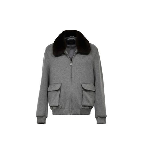 Fabric Sports Jacket With Cotton Lining and Rex Rabbit Fur -0107- Gray
