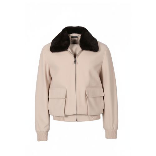 Fabric Jacket  With Cotton  Lining And High Neck With Rex Rabbit - 023 - 26